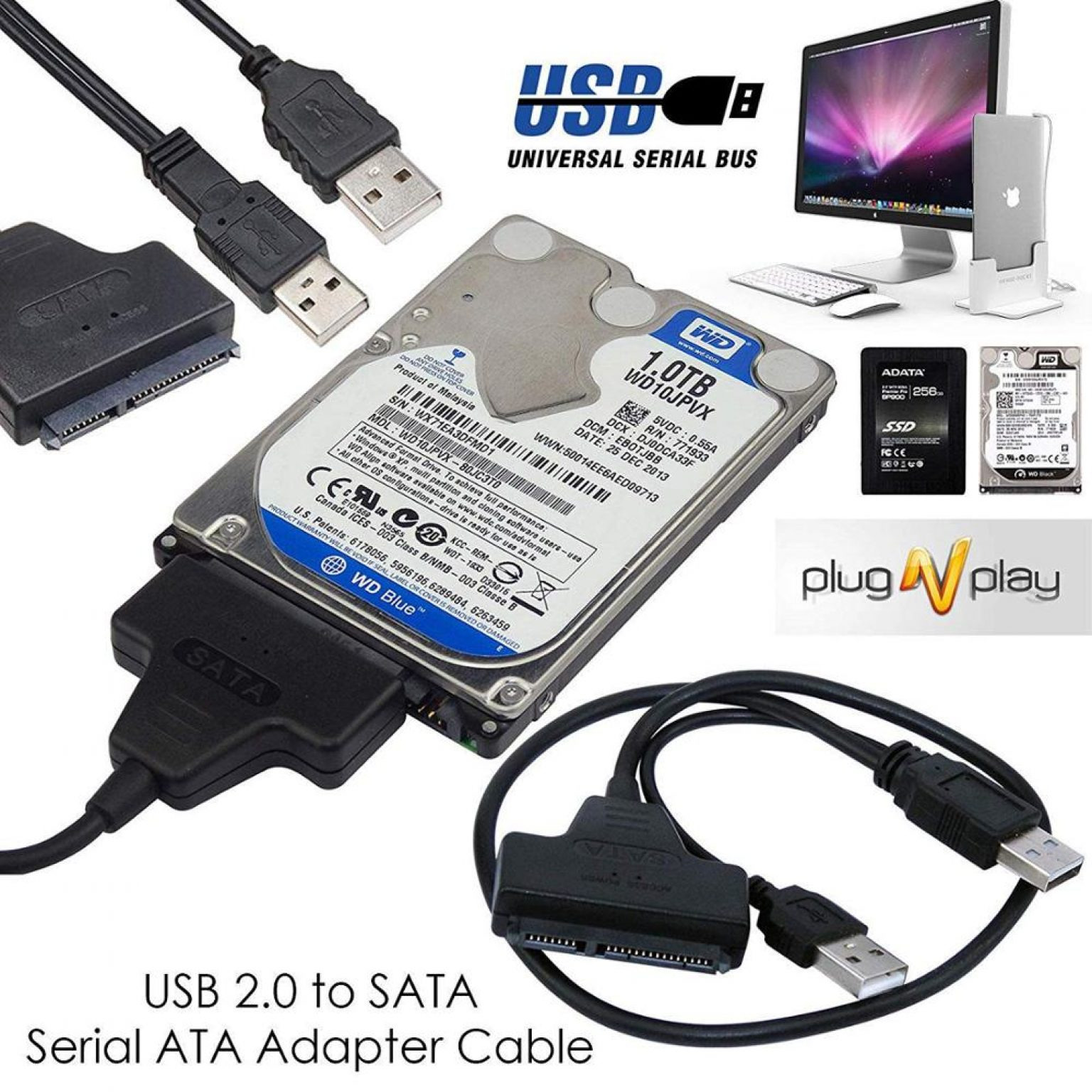 SATA - USB cable with Cloning software